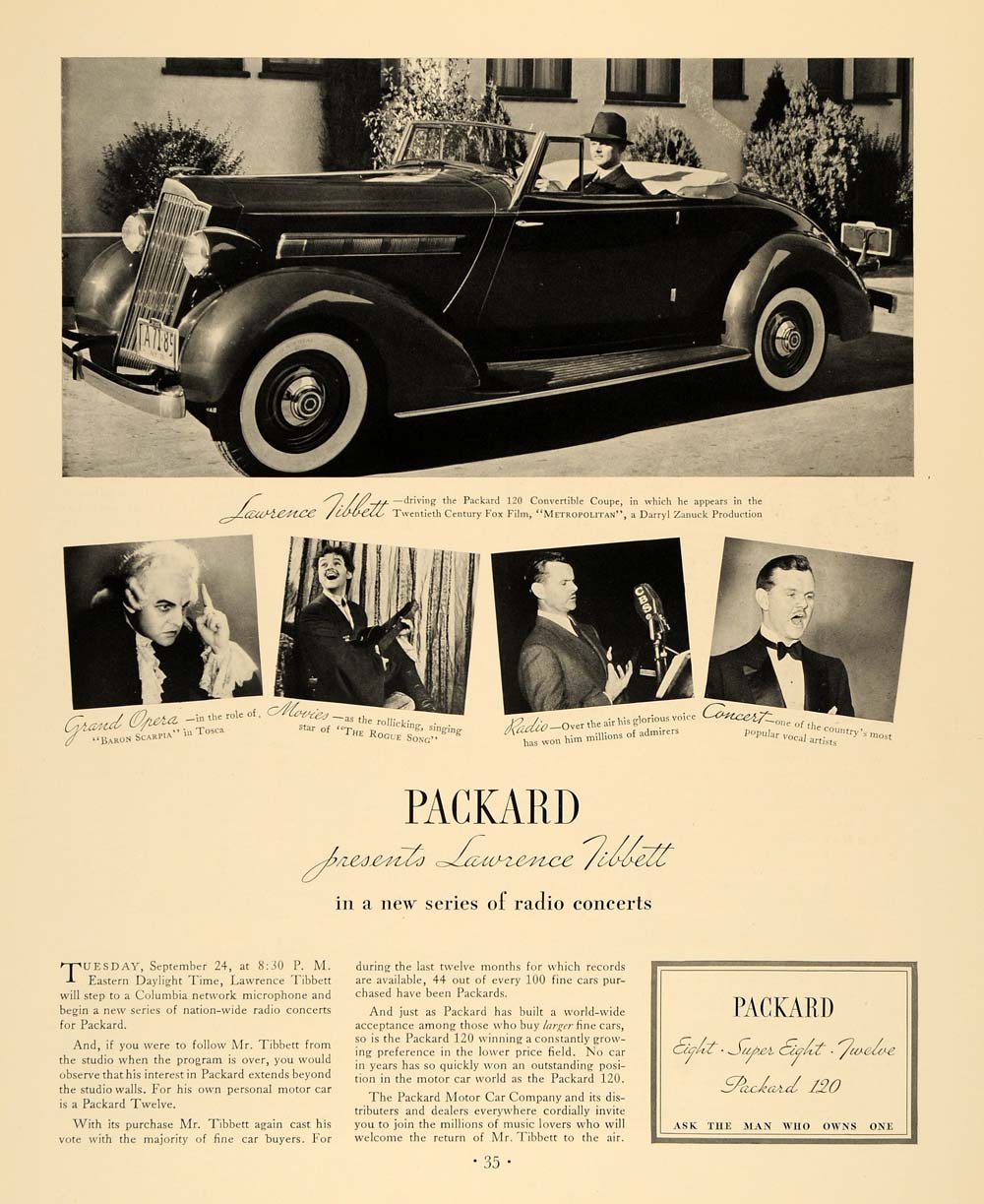 1935 Ad Packard 12 Convertible Coupe Lawrence Libbett - ORIGINAL ADVERTISING F6A