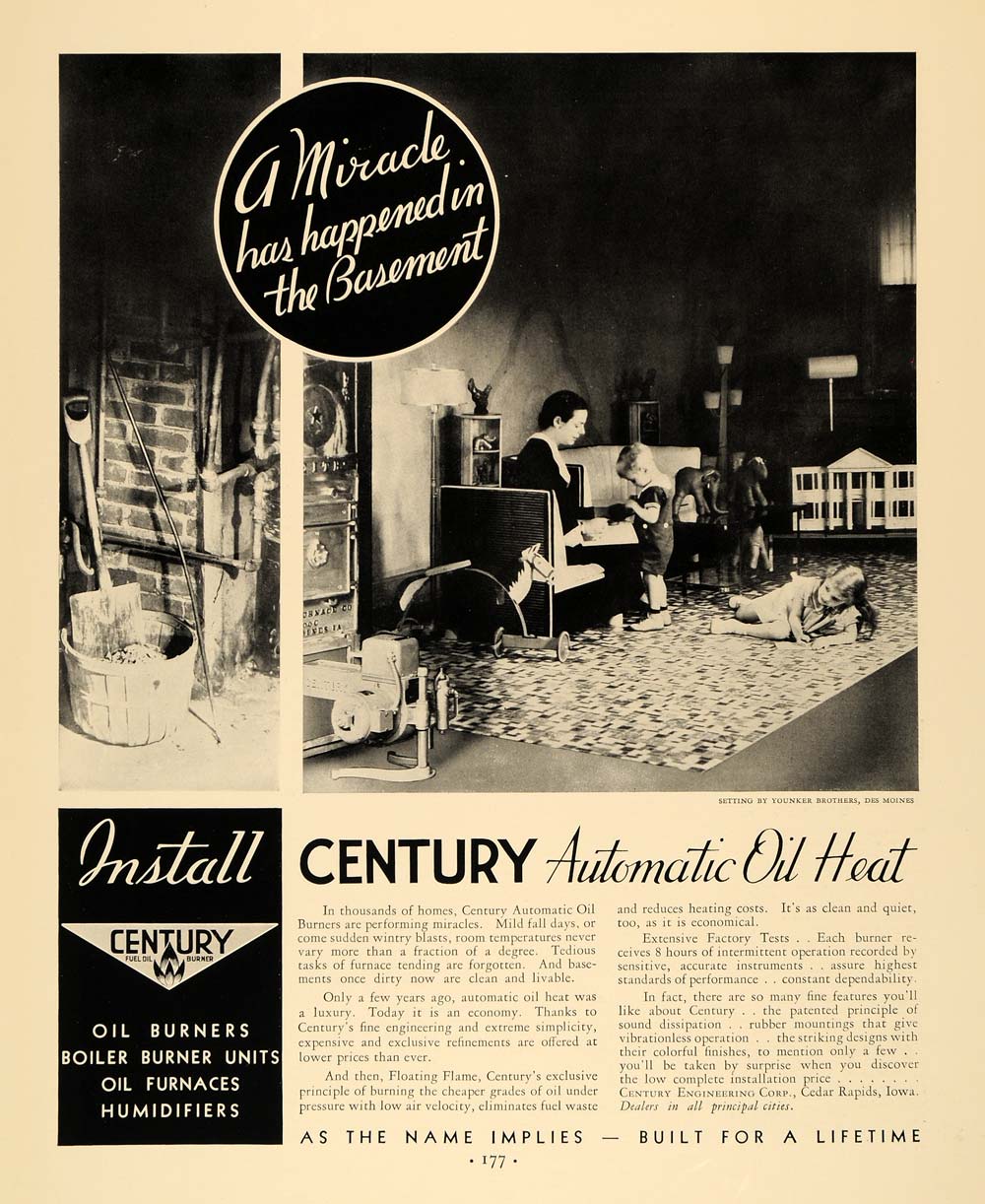 1935 Ad Century Engineering Automatic Oil Heating - ORIGINAL ADVERTISING F6A