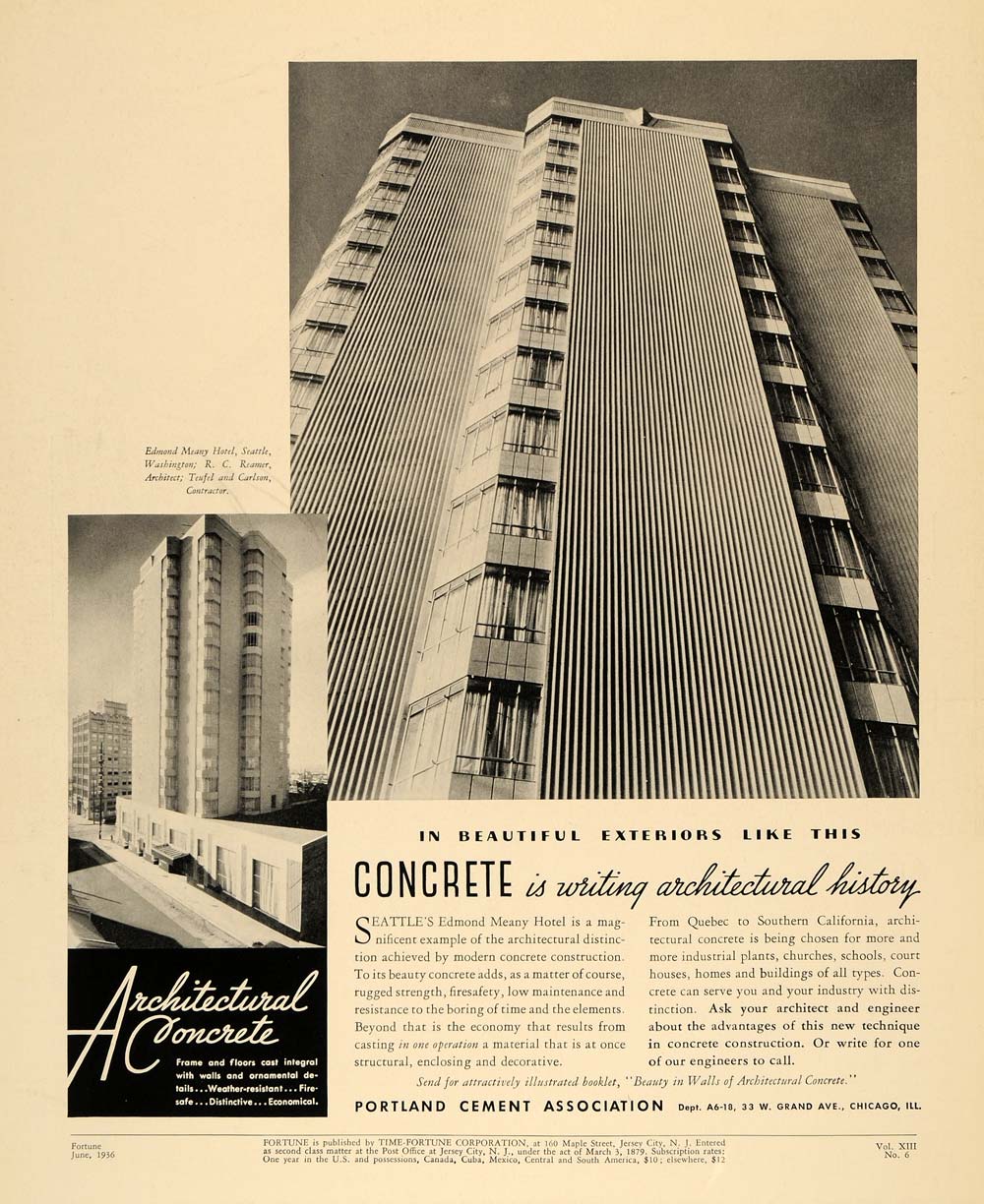 1936 Ad Portland Cement Association Edmond Meany Hotel - ORIGINAL F6A