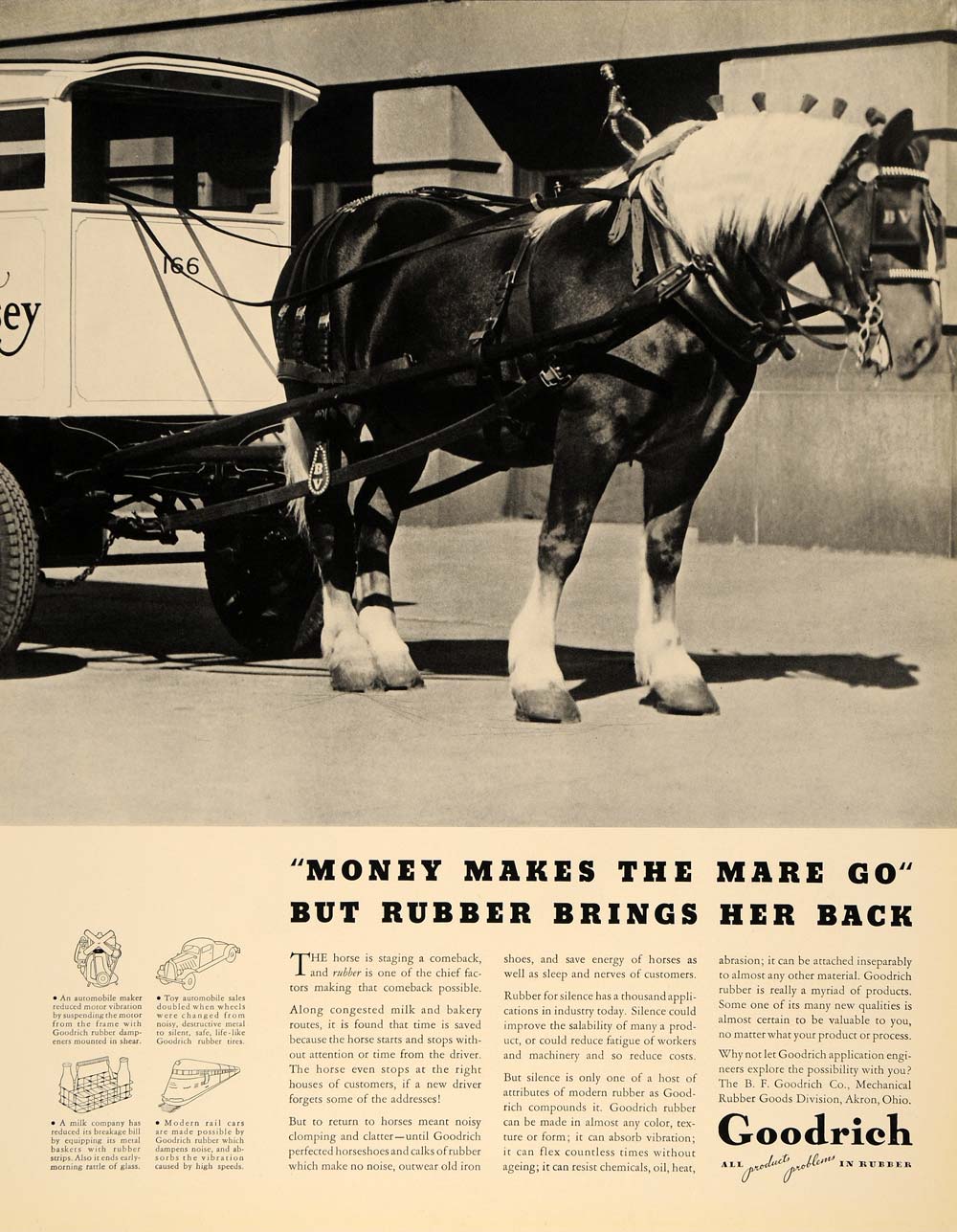 1936 Ad Goodrich Mechanical Rubber Goods Horse Carriage - ORIGINAL F6A