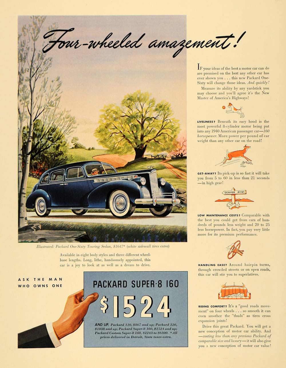 1940 Ad Blue Packard One-Sixty Touring Sedan Automobile - ORIGINAL F6A