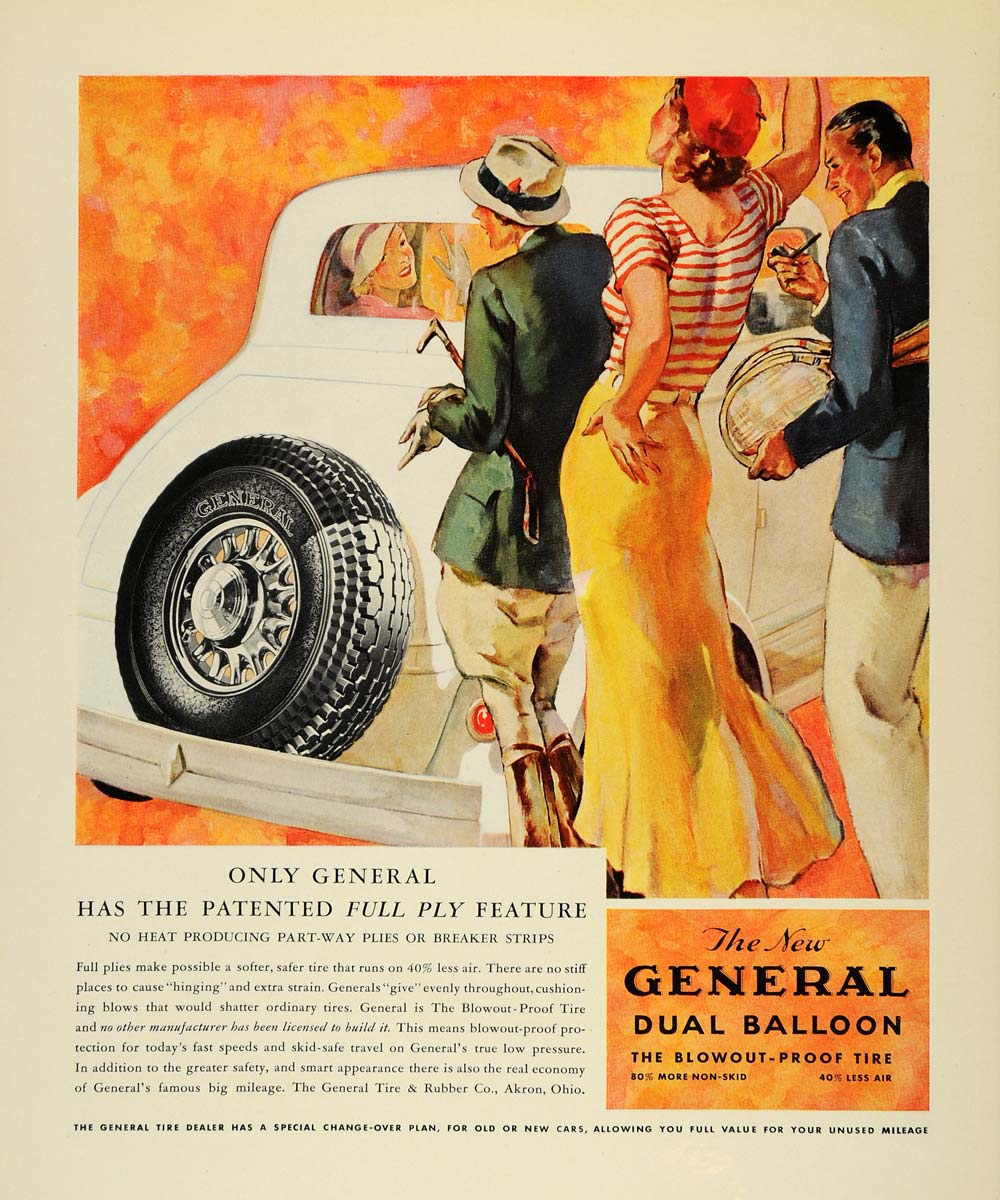 1933 Ad General Dual Balloon Blowout Proof Tire Rubber - ORIGINAL F6A