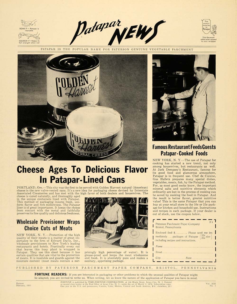 1935 Ad Paterson Patapar Vegetable Parchment Paper - ORIGINAL ADVERTIS –  Period Paper Historic Art LLC
