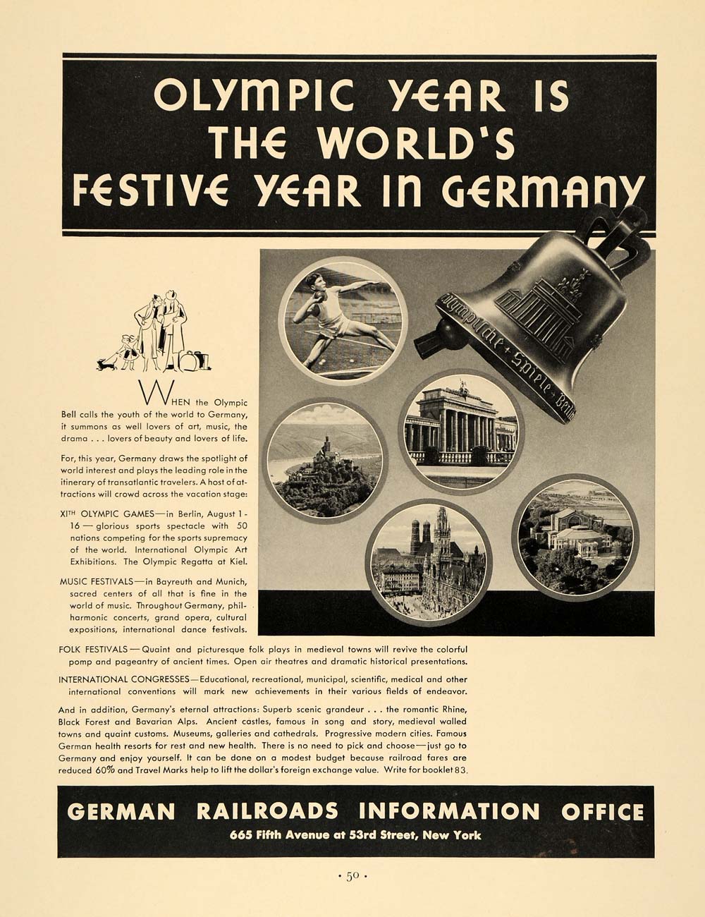 1936 Ad German Olympic Regatta Bell Railroad Art Music - ORIGINAL F6A