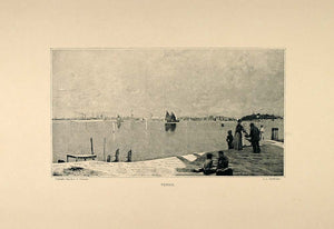 1893 Print Venice Italy Lido Lagoon Julius L. Stewart ORIGINAL HISTORIC FAI1