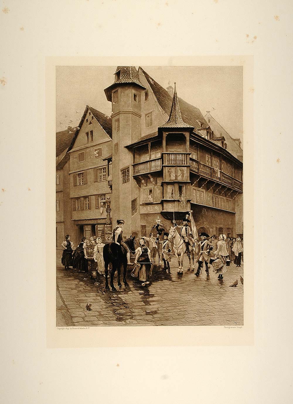 1893 Photogravure Recruiting Soldiers German Plaza - ORIGINAL PHOTOGRAVURE FAI1