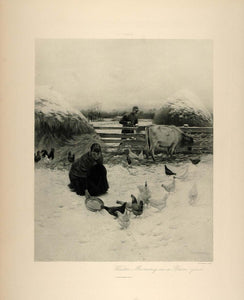 1896 Winter Morning in a Barnyard Cow Charles C. Curran - ORIGINAL FAI5