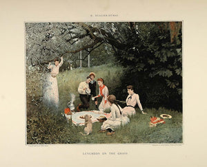 1896 Print Lunch Grass Victorian Picnic M Realier-Dumas - ORIGINAL FAI5