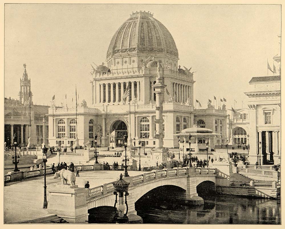 1893 Print Chicago World's Fair Architecture Administration Building Sculptures