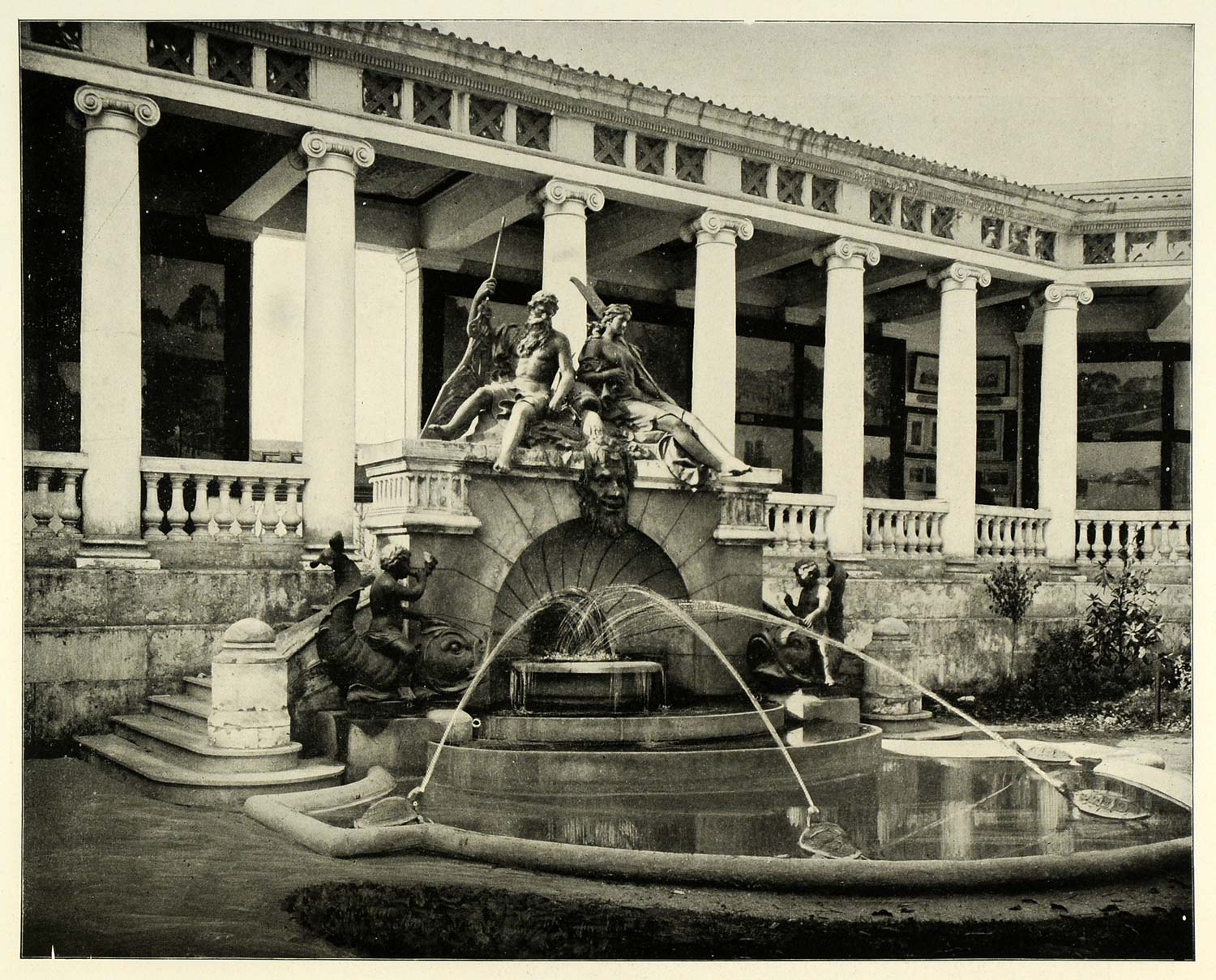 1893 Print Chicago World's Fair French Court Fountain ORIGINAL HISTORIC FAR1