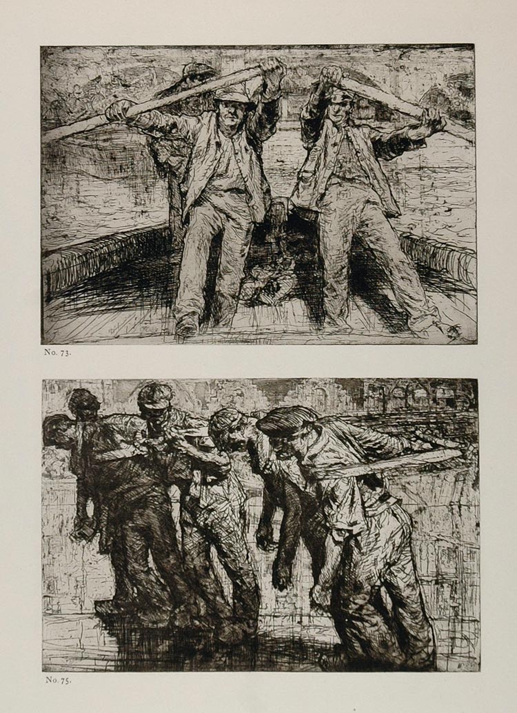 1912 Print Men Lighter Rowing Boat Tow Rope Brangwyn - ORIGINAL FB1