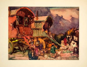 1928 Print Frank Brangwyn Gypsies Romani People Roma Caravan Watercolor Art FBR1