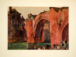 1928 Print Frank Brangwyn Espalion France Pont Vieux Bridge Watercolor Art FBR1