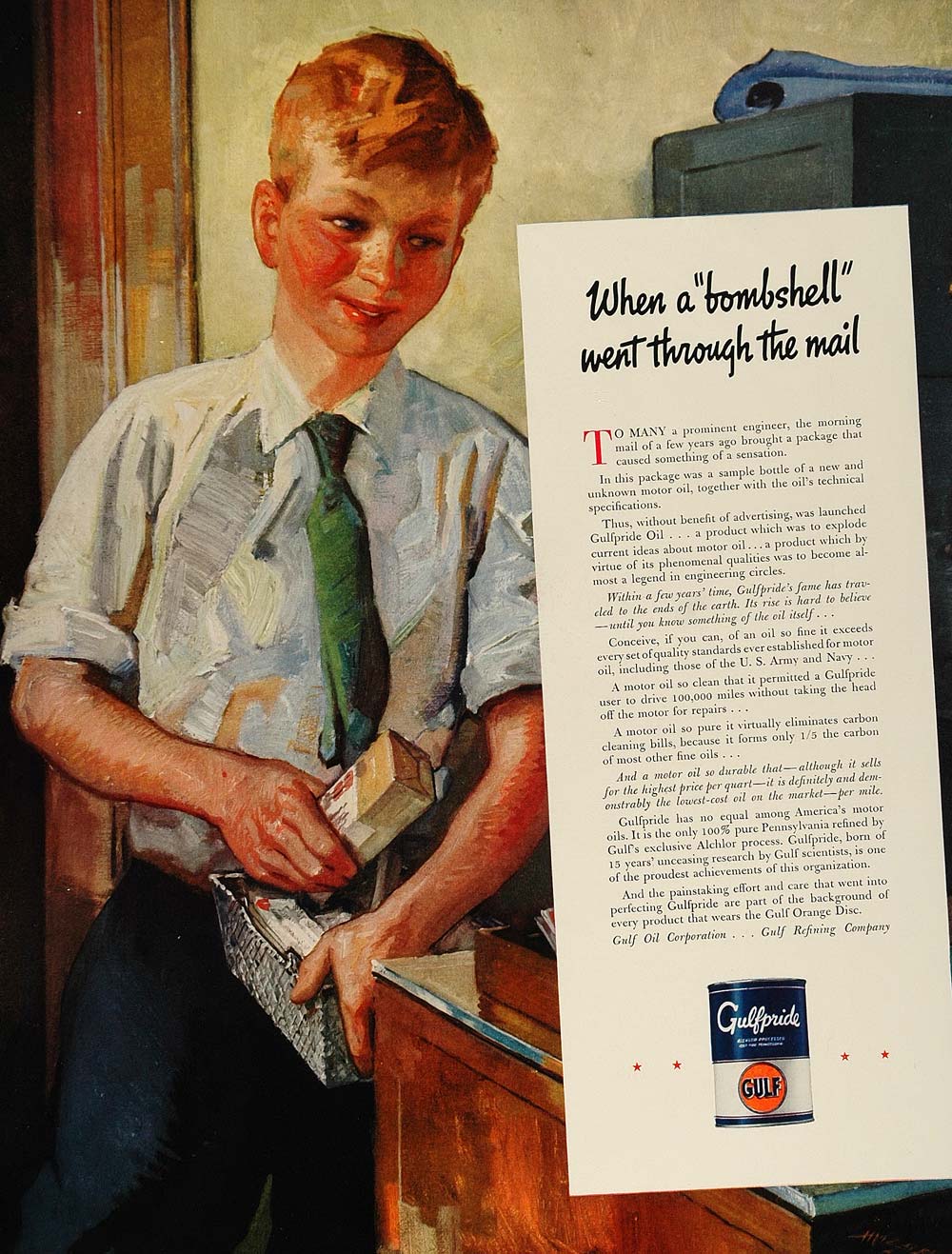 1936 Ad Gulfpride Motor Oil Boy Mail Gulf Refining - ORIGINAL ADVERTISING FT4