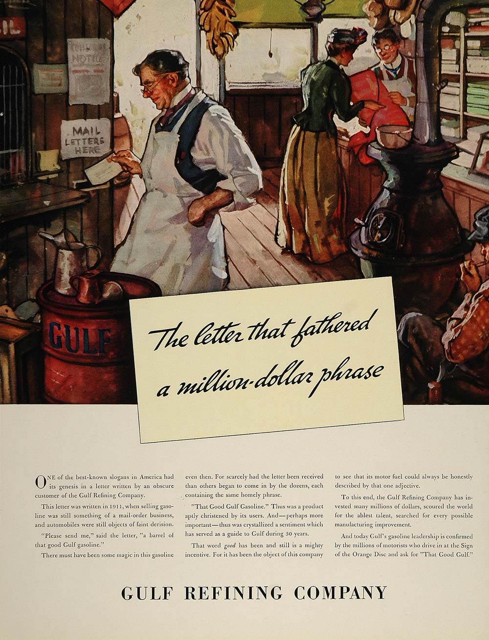 1936 Ad Gulf Gasoline 1911 General Store Storekeeper - ORIGINAL ADVERTISING FT4