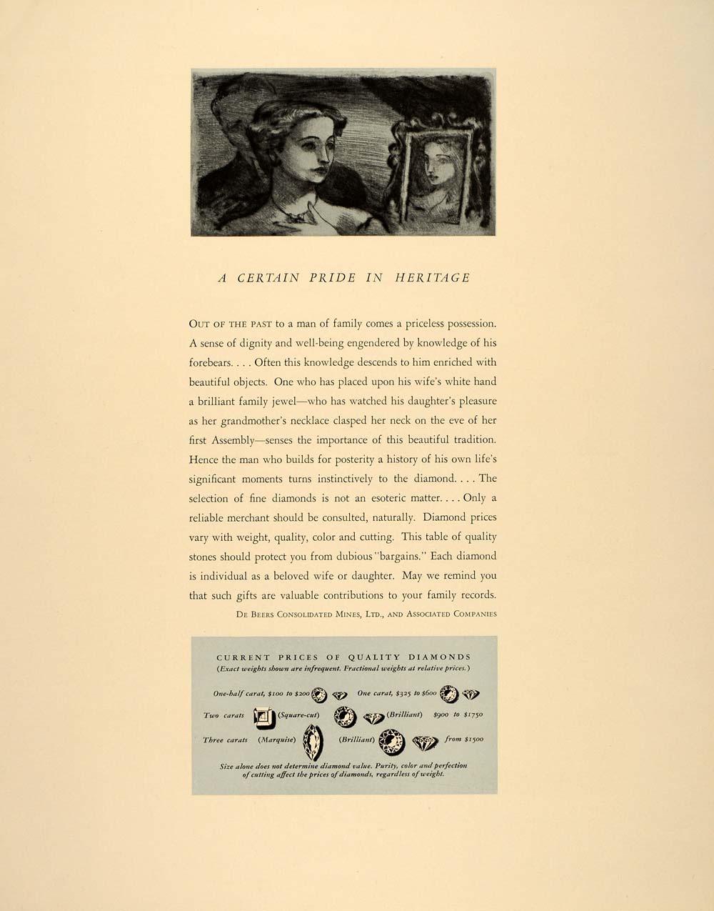 1939 Ad De Beers Diamond Prices Carets Cuts Minstrel - ORIGINAL ADVERTISING  FT6