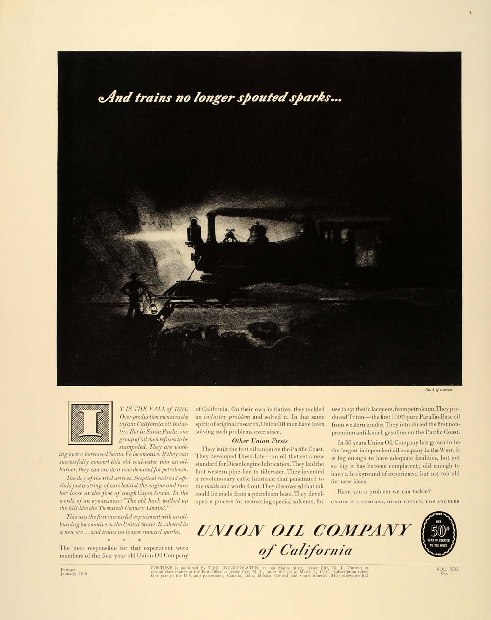 1940 Ad Union Oil Company California Locomotive Engine - ORIGINAL FT6