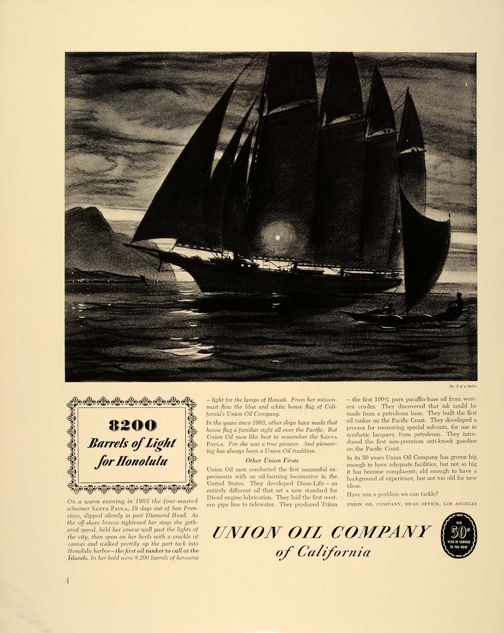 1940 Ad Union Oil CA Schooner Santa Paula Tanker 1903 - ORIGINAL ADVERTISING FT6