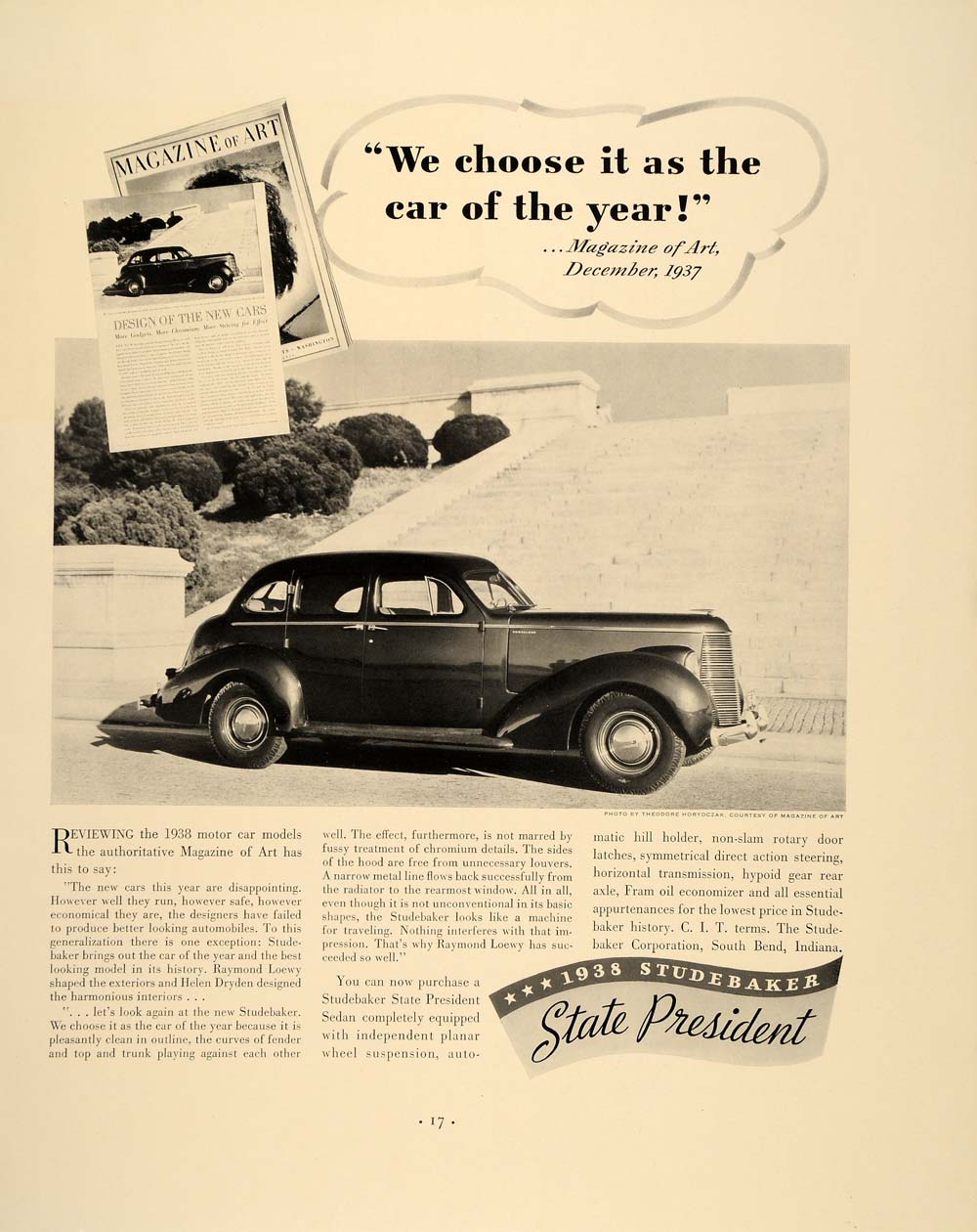 1938 Ad Vintage Studebaker State President Sedan Car - ORIGINAL ADVERTISING FT7