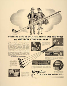 1938 Ad Kroydon Golf Clubs Uncle Sam Scotsman Kilt - ORIGINAL ADVERTISING FT7