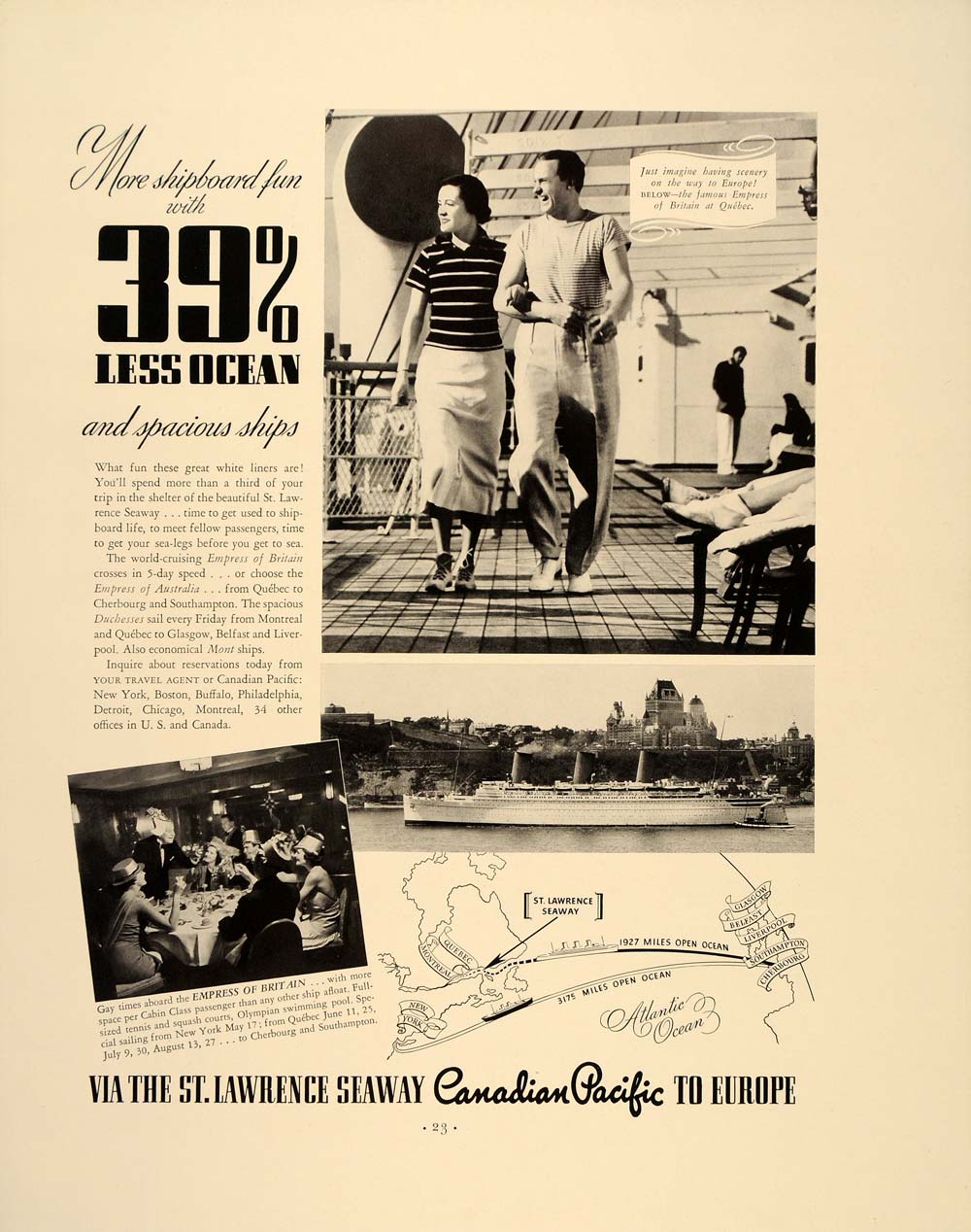 1938 Ad RMS Empress of Britain Deck Canadian Pacific - ORIGINAL ADVERTISING FT7