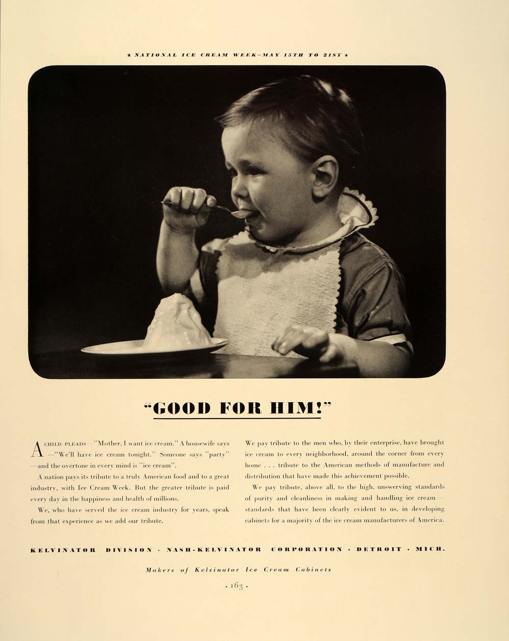 1938 Ad Nash Kelvinator Baby Child Eating Ice Cream - ORIGINAL ADVERTISING FT7