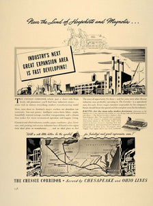 1941 Ad Chessie Corridor Chesapeake & Ohio Industry Map - ORIGINAL FT8