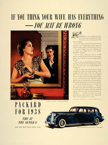 1937 Ad Blue 1938 Packard 12 Twelve Sedan Automobile - ORIGINAL ADVERTISING FT8