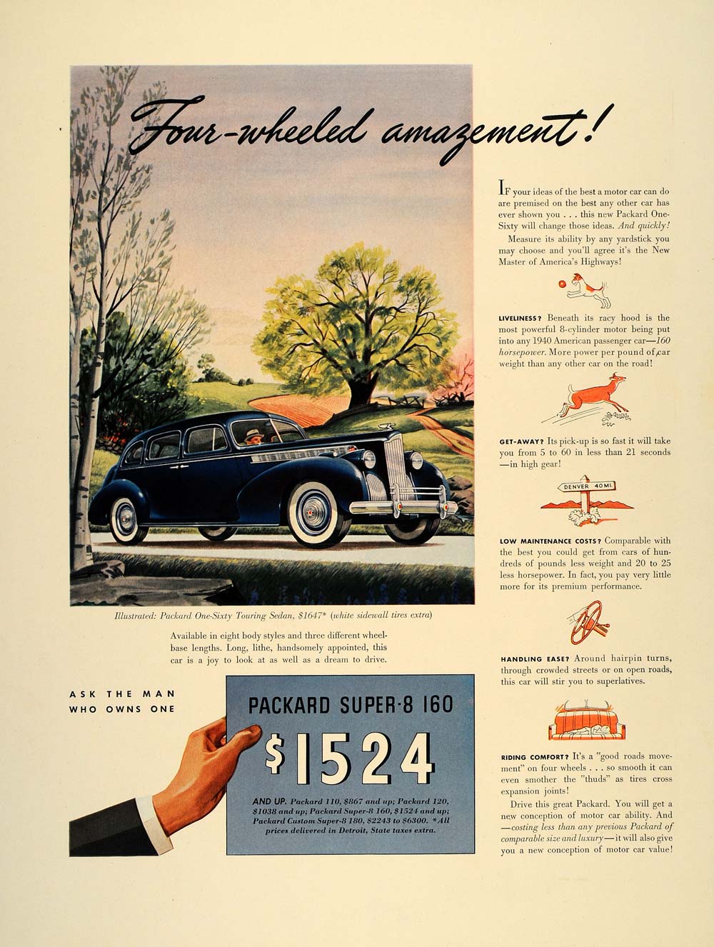 1940 Ad Blue Packard One-Sixty Touring Sedan Car Price - ORIGINAL FT8