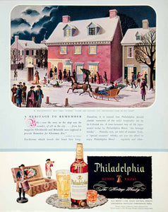 1946 Ad Philadelphia Blended Whisky Winter Holiday Horse Sleigh S Greco FTM1