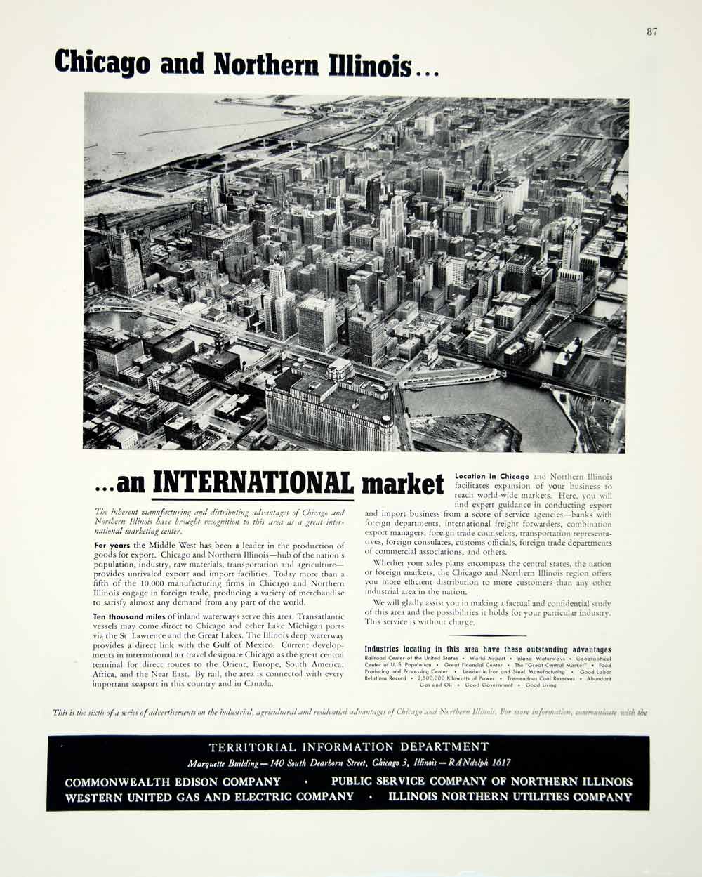 1946 Ad Territorial Information Department Chicago Illinois Cityscape FTM1