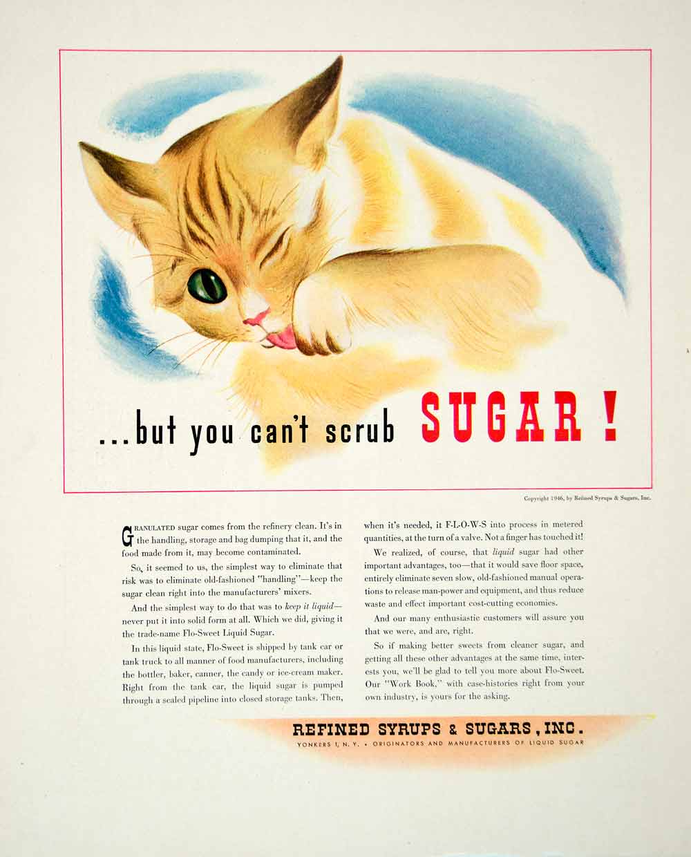 1946 Ad Refined Syrups Sugar Cat Clean Lick Kitty Manufacture Liquid FTM1