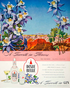 1946 Ad Dixie Belle Distilled London Dry Gin Columbine Flower Colorado FTM1