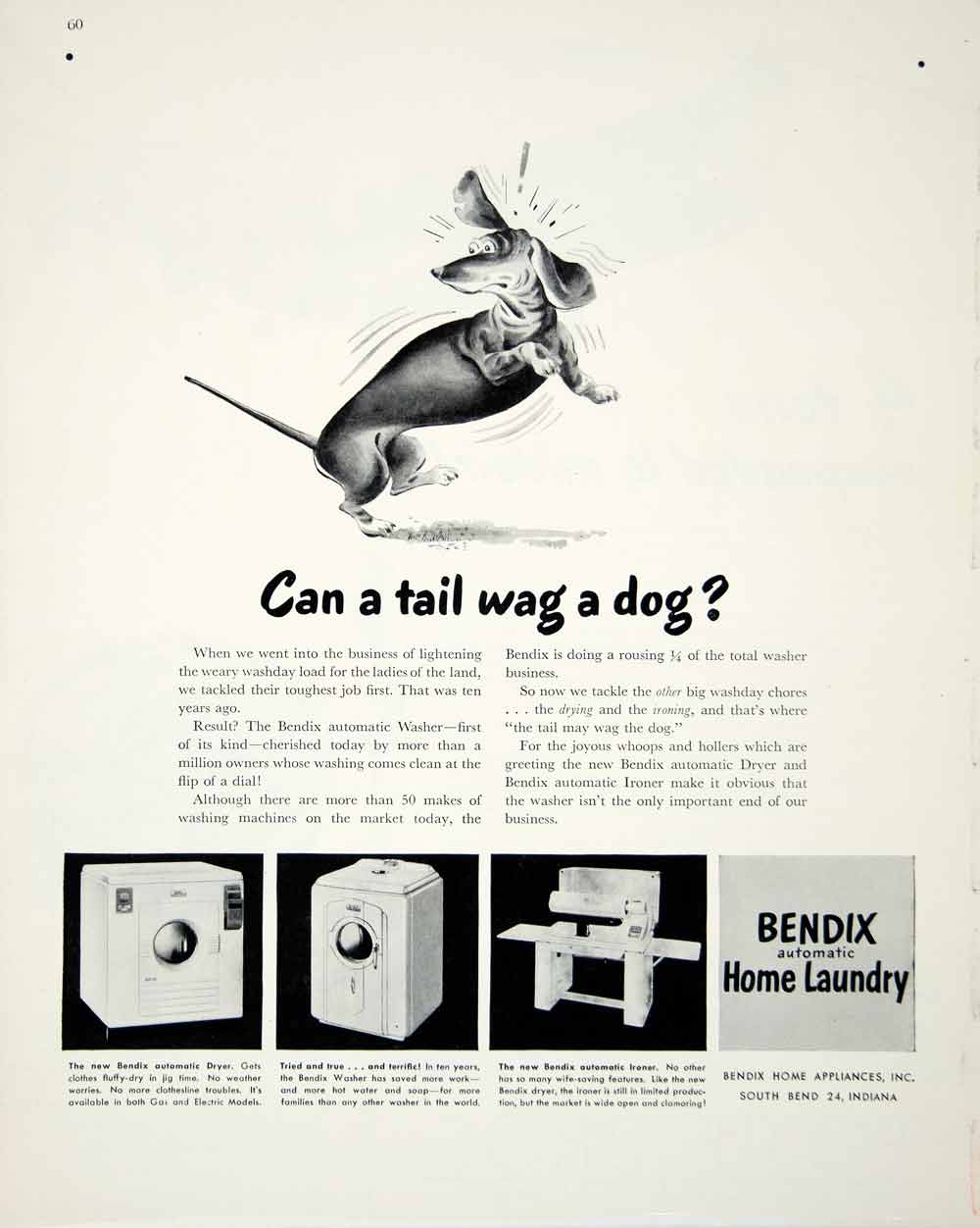 1948 Ad Tail Dog Wag Bendix Washing Machine Dryer Ironer Press Appliances FTM3