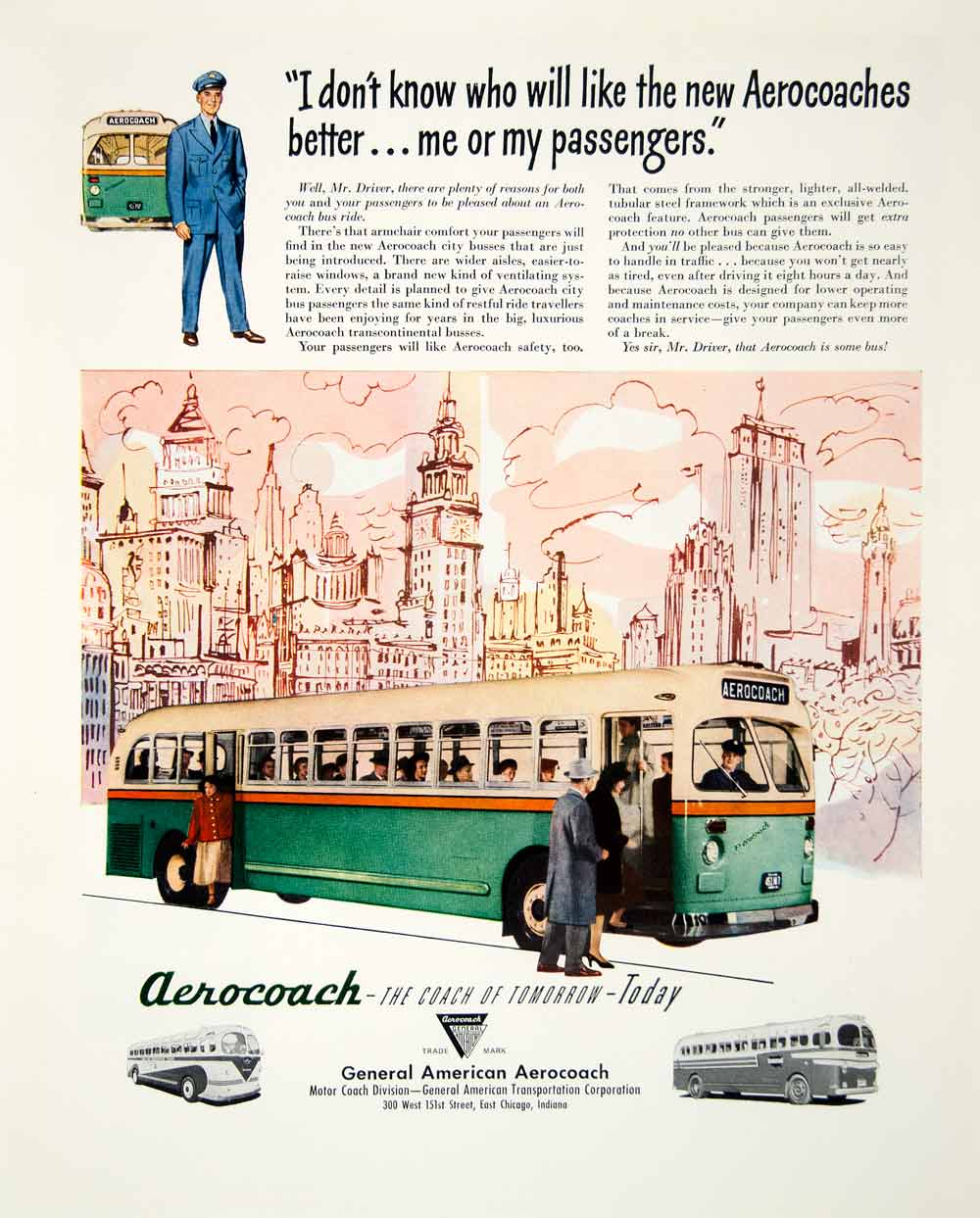 1948 Ad Aerocoach General American Drive Passengers Bus