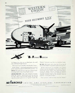 1945 Ad Western Union Boxcar Fairchild Engine Airplane Freight Packet Truck FTM4