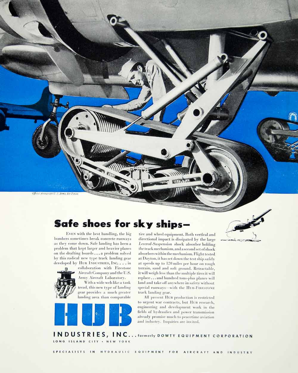 1943 Ad HUB Industries Landing Gear Aircraft Army Tread World War II FTM4