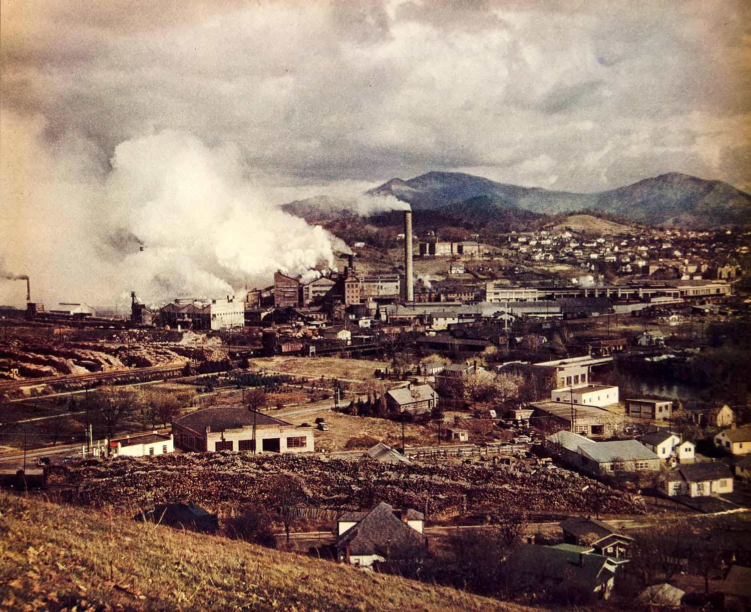 1949 Color Print Canton North Carolina Mill Industry Cityscape Town FTM4