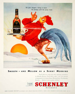 1947 Ad Schenley Reserve Blended Whisky Whiskey Rooster Ice Skating Sunrise FTM