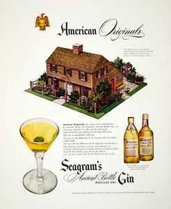 1947 Ad Seagram's Gin Bottle Salt Box House Martini Alcohol Drink Distilled FTM