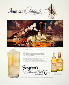 1947 Ad Seagrams Ancient Bottle Distilled Dry Gin Steamboat Banjo Dean FTM