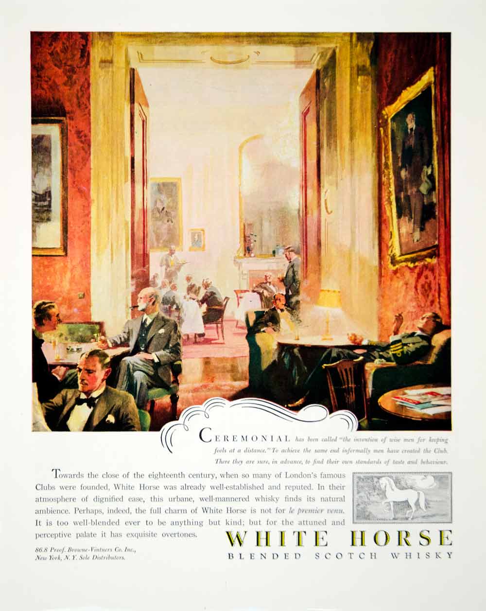 1947 Ad White Horse Blended Scotch Whiskey Liquor Browne-Vitners NY Supper FTM