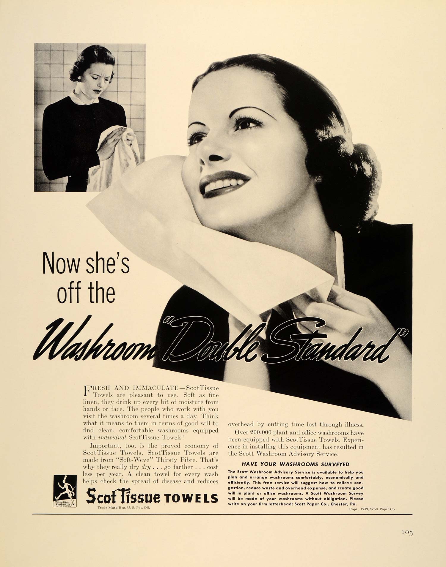 ScotTissue Toilet Paper Ad 1937 Linen Closet Vintage Magazine Print