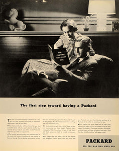 1934 Ad Packard Automobiles Couple Reading Booklet - ORIGINAL ADVERTISING FTT9