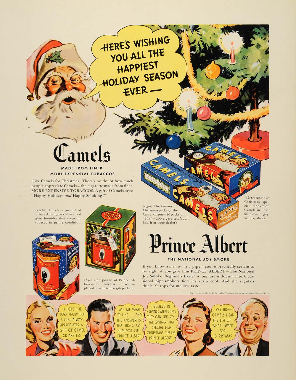 1937 Ad Prince Albert Smoke Camels Tobacco Cigarettes - ORIGINAL FTT9