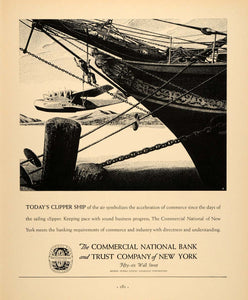 1937 Ad Clipper Ship Commercial National Bank New York - ORIGINAL FTT9