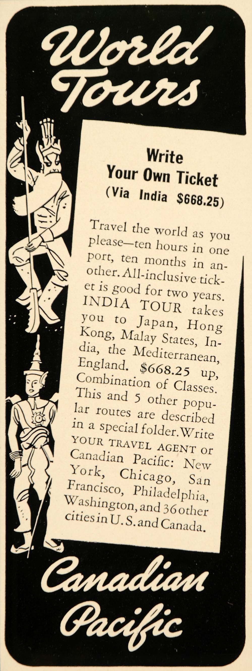 1939 Ad Canadian Pacific World Tours Vacation Travel - ORIGINAL ADVERTISING FTT9