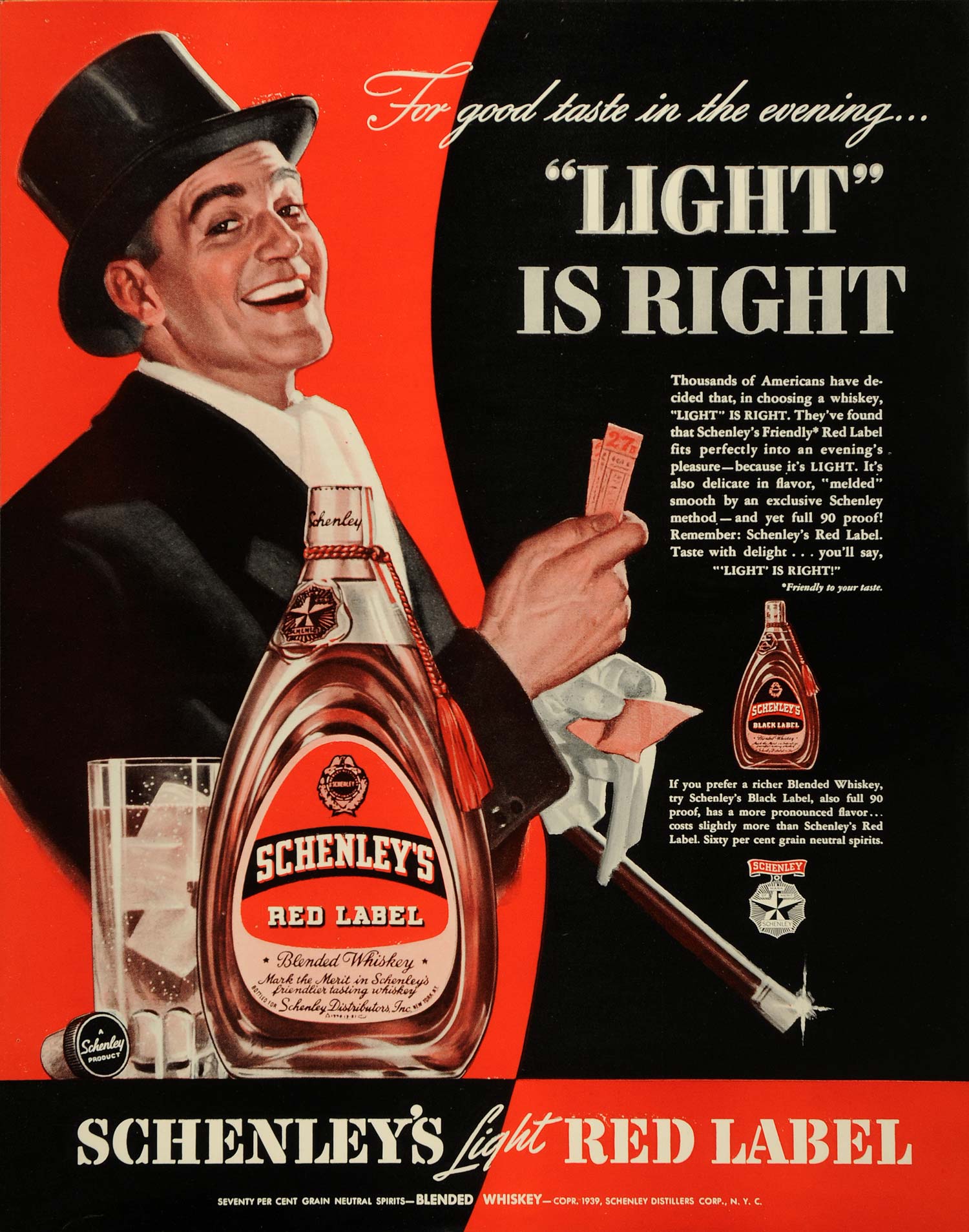 1939 Ad Schenleys Light Red Label Blended Whiskey Drink - ORIGINAL FTT9