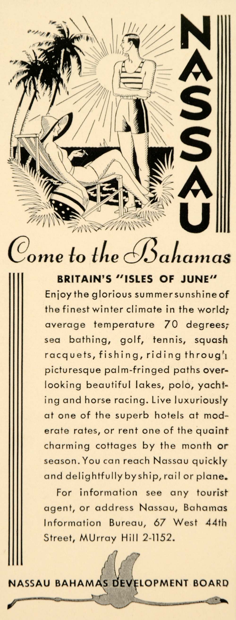 1934 Ad Nassau Bahamas Isles of June Britain Hotels - ORIGINAL ADVERTISING FTT9