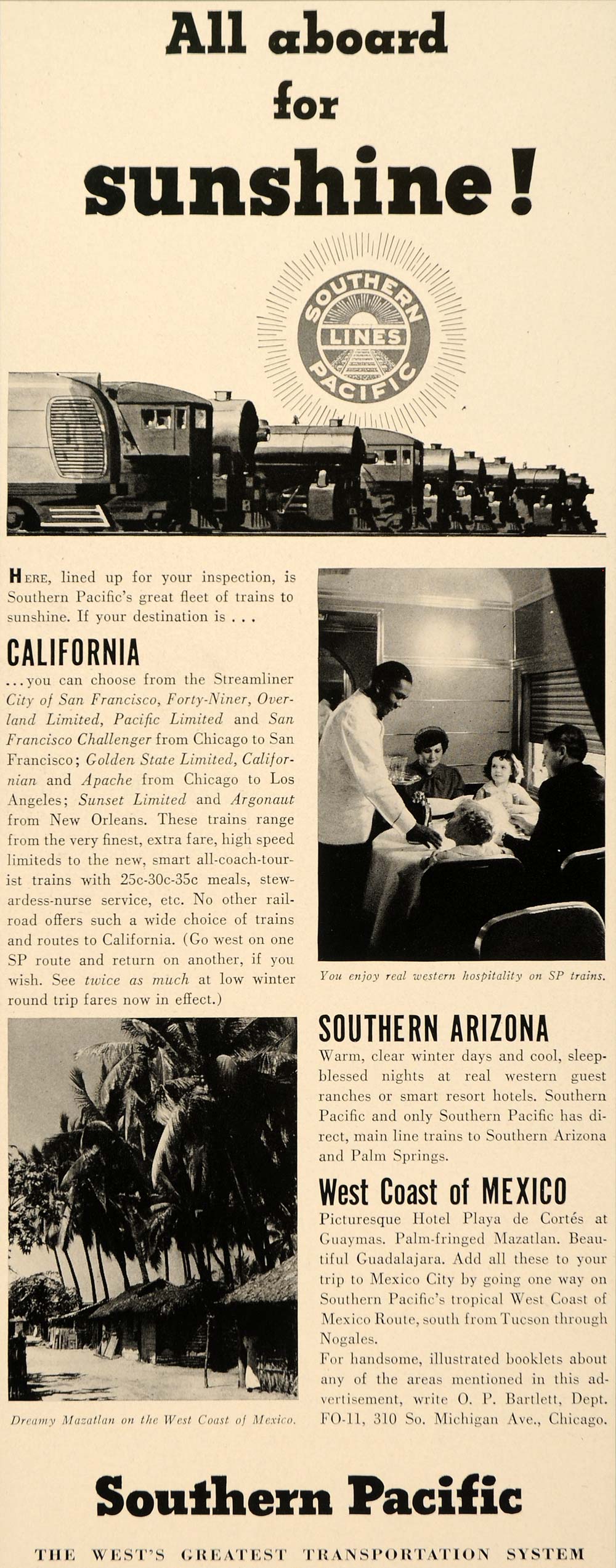 1937 Ad Southern Pacific Railway Lines Travel Train - ORIGINAL ADVERTISING FTT9